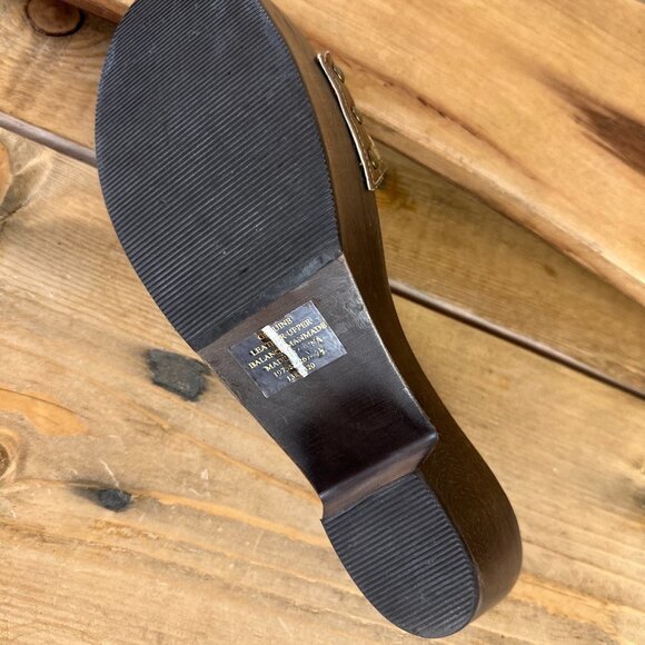 Colin Stuart Wood Bottoms Clogs Sandals‎ Leather 7.5 Gold Brown Platform - Picture 8 of 9